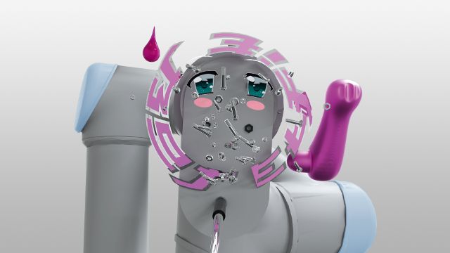 Roboter mit Gesichtsfilter von Smartphone.